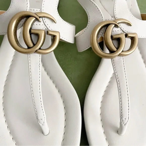 Gucci Calfskin Double G Thong Flat Sandals 36.5 Mystic White - Picture 12 of 14
